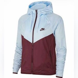 Nike Windrunner Jacket Women’s Medium Light Blue Burgundy Full Zip Hooded